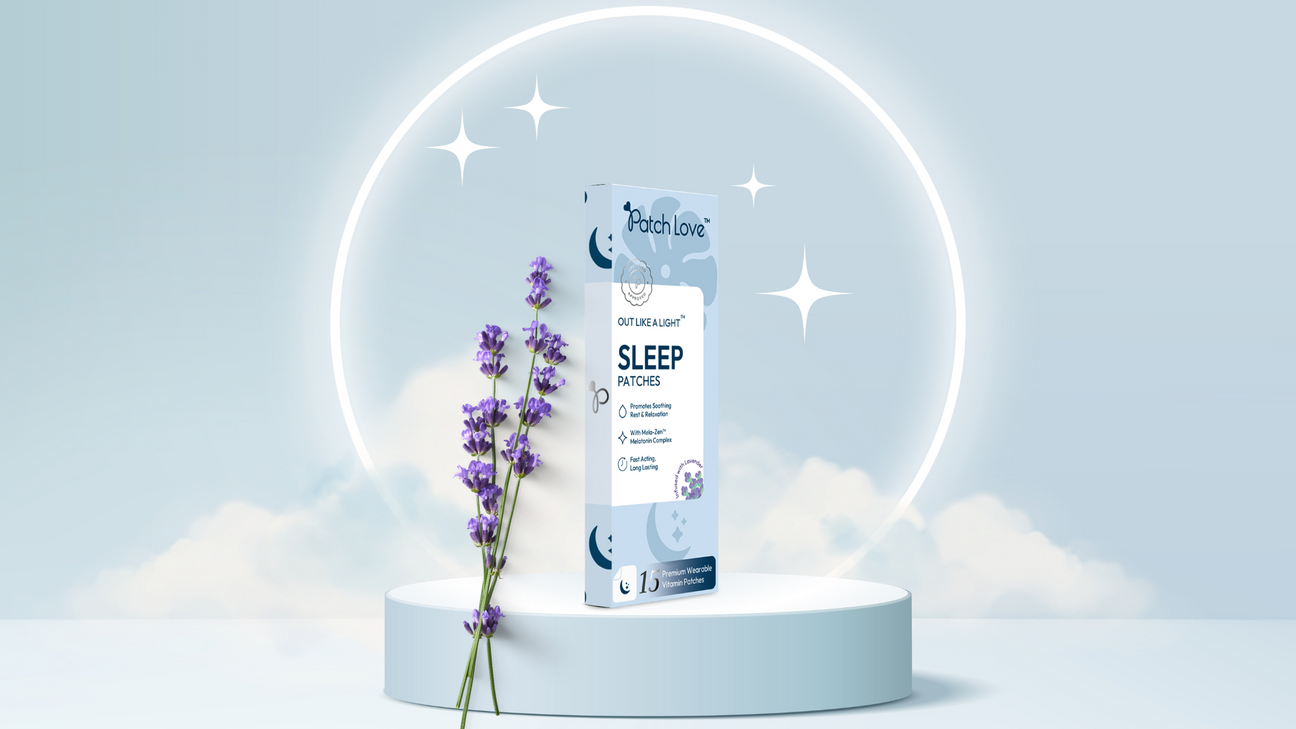 stylised photo of patch love out like a light sleep patch with clouds behind giving the feeling of sleep