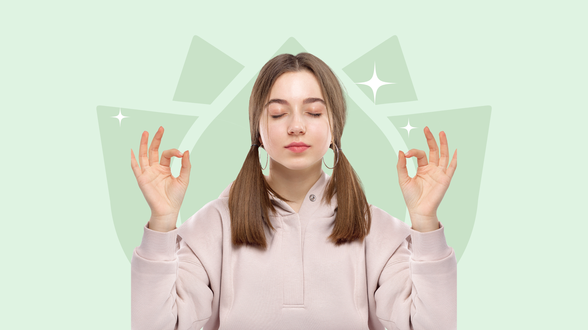 calm image of a young woman eyes close, meditating