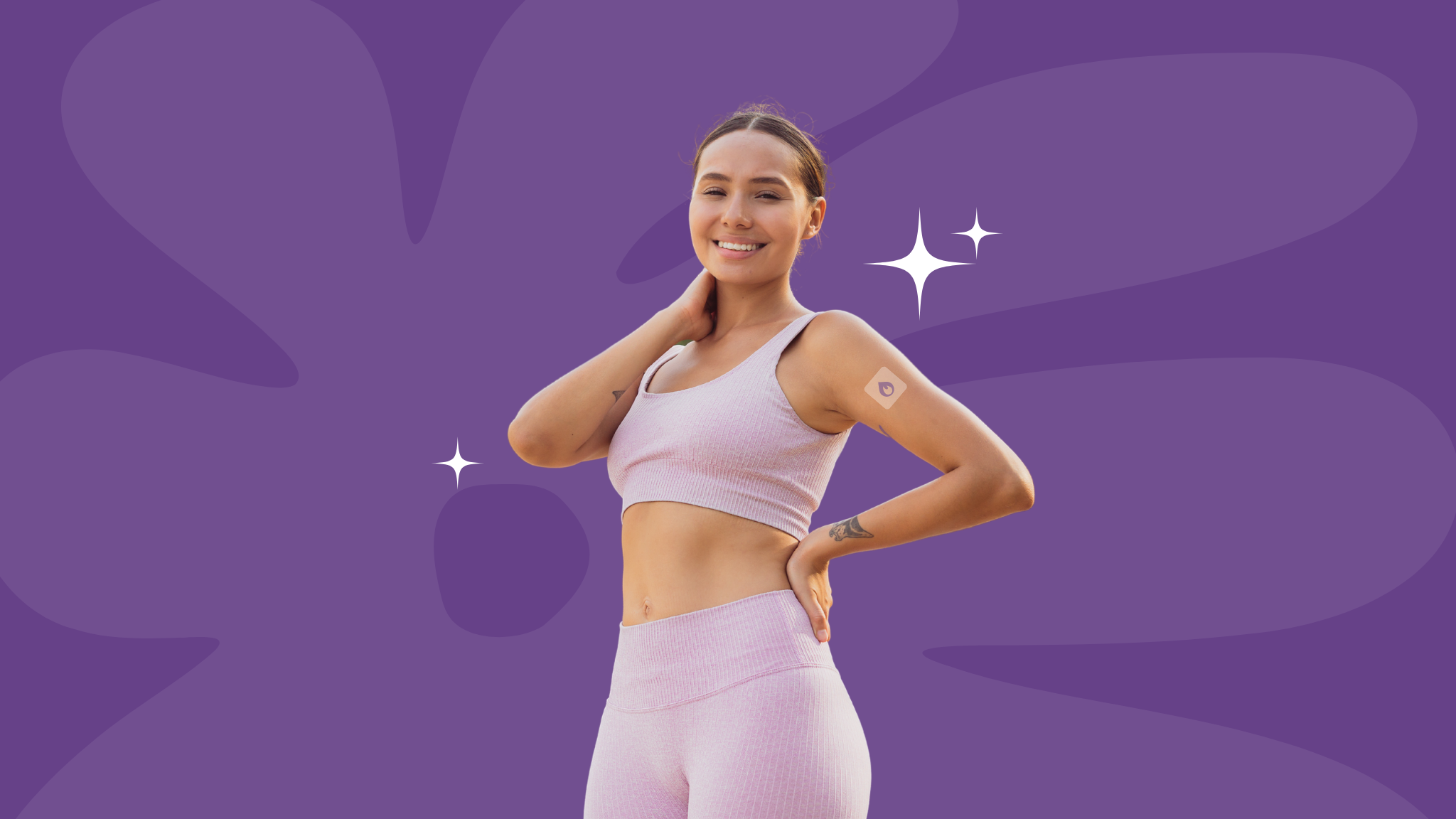 young woman dressed in work out gear wearing a metabolism patch